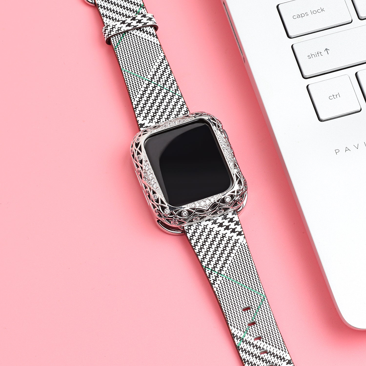 Zircon Decor Hollow-out Copper Protective Watch Case Shell for Apple Watch Series 4 / 5 / 6 44mm / SE 44mm / SE (2022) 44mm - Silver