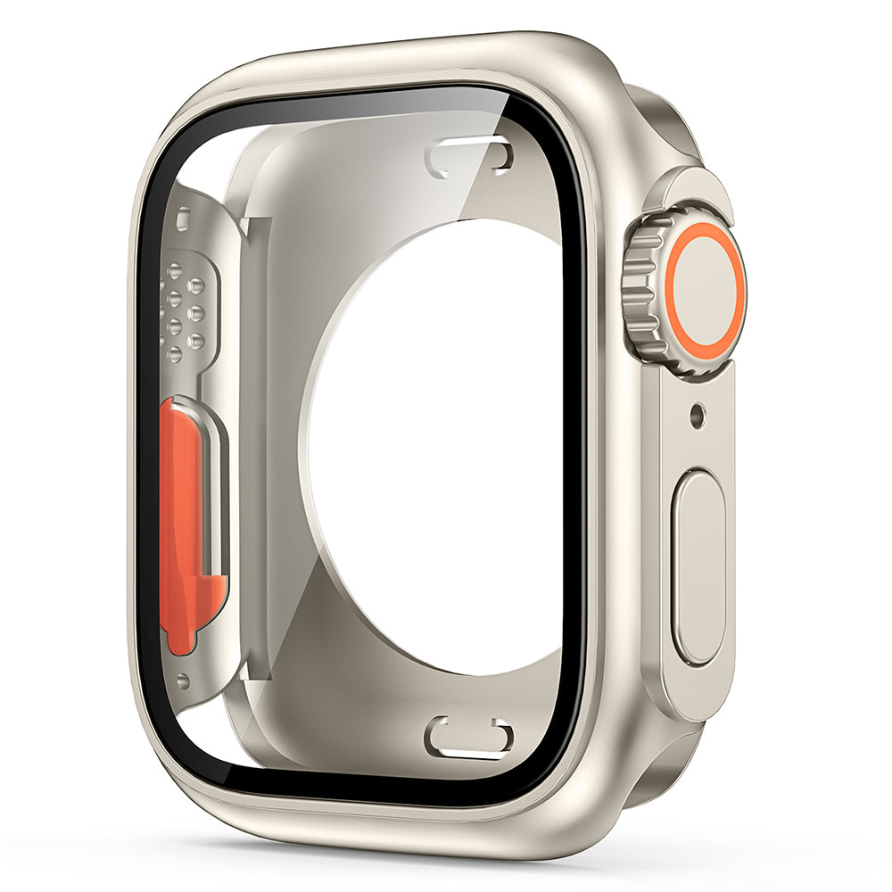 Uniqkart for Apple Watch Series 8 7 45mm Overall Protective Cover Hard PC Watch Case with Tempered Glass Screen Protector - Starlight