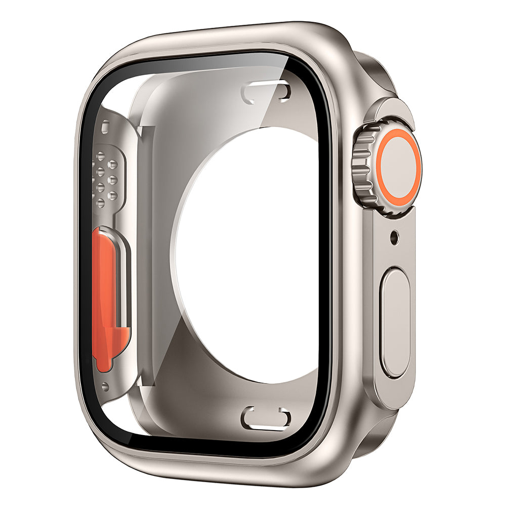 Uniqkart for Apple Watch Series 8 7 41mm Hard PC Case HD Touch Sensitive Watch Cover with Tempered Glass Screen Protector - Titanium Gold
