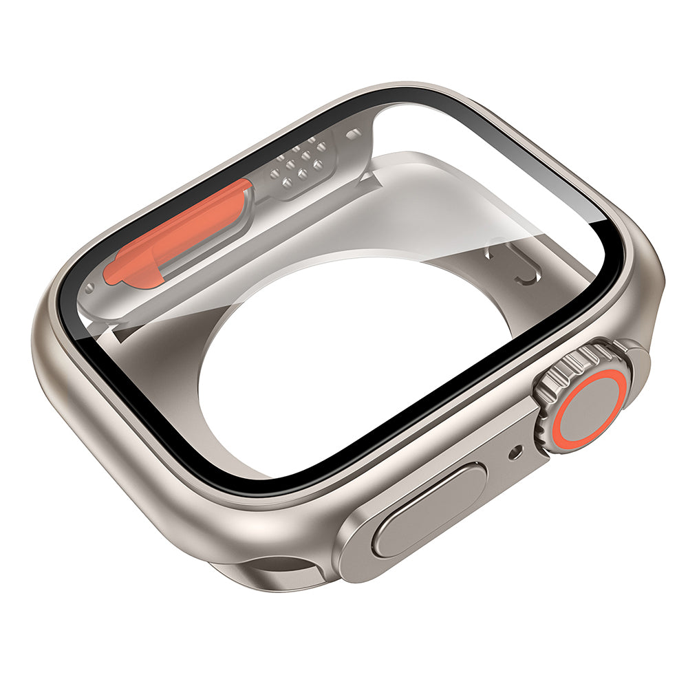 Uniqkart for Apple Watch Series 8 7 41mm Hard PC Case HD Touch Sensitive Watch Cover with Tempered Glass Screen Protector - Silver