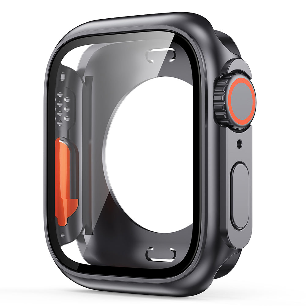 Uniqkart for Apple Watch Series 8 7 41mm Hard PC Case HD Touch Sensitive Watch Cover with Tempered Glass Screen Protector - Original Black