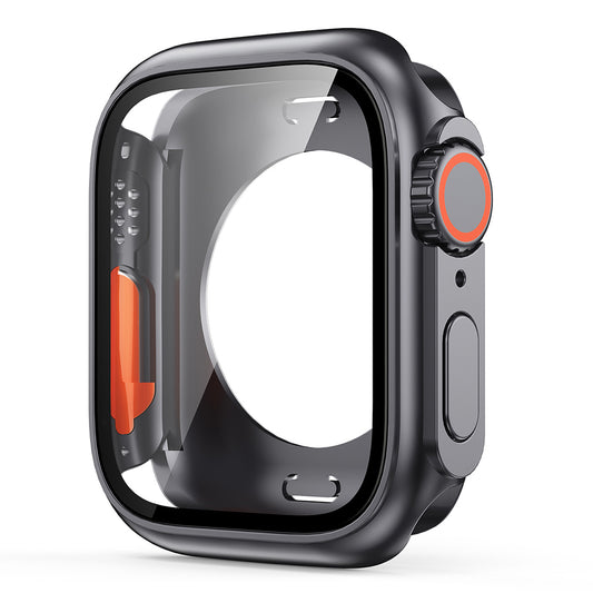 PC Watch Case for Apple Watch Series 6 5 4 SE (2022) SE 40mm , Full Coverage Protective Cover with Tempered Glass Screen Protector - Original Black