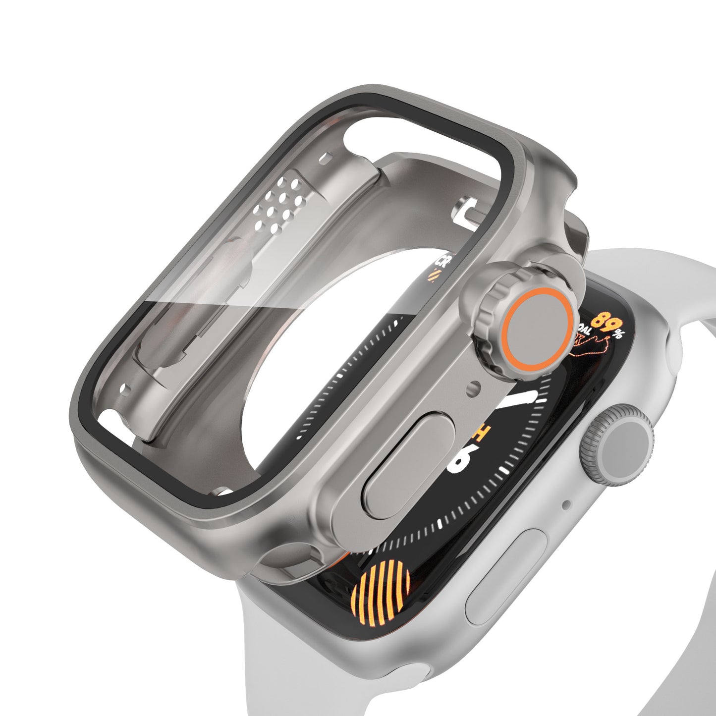 Waterproof Full Coverage Cover for Apple Watch Series 8 7 45mm , Hard PC Watch Case with Tempered Glass Screen Protector - Titanium Gold