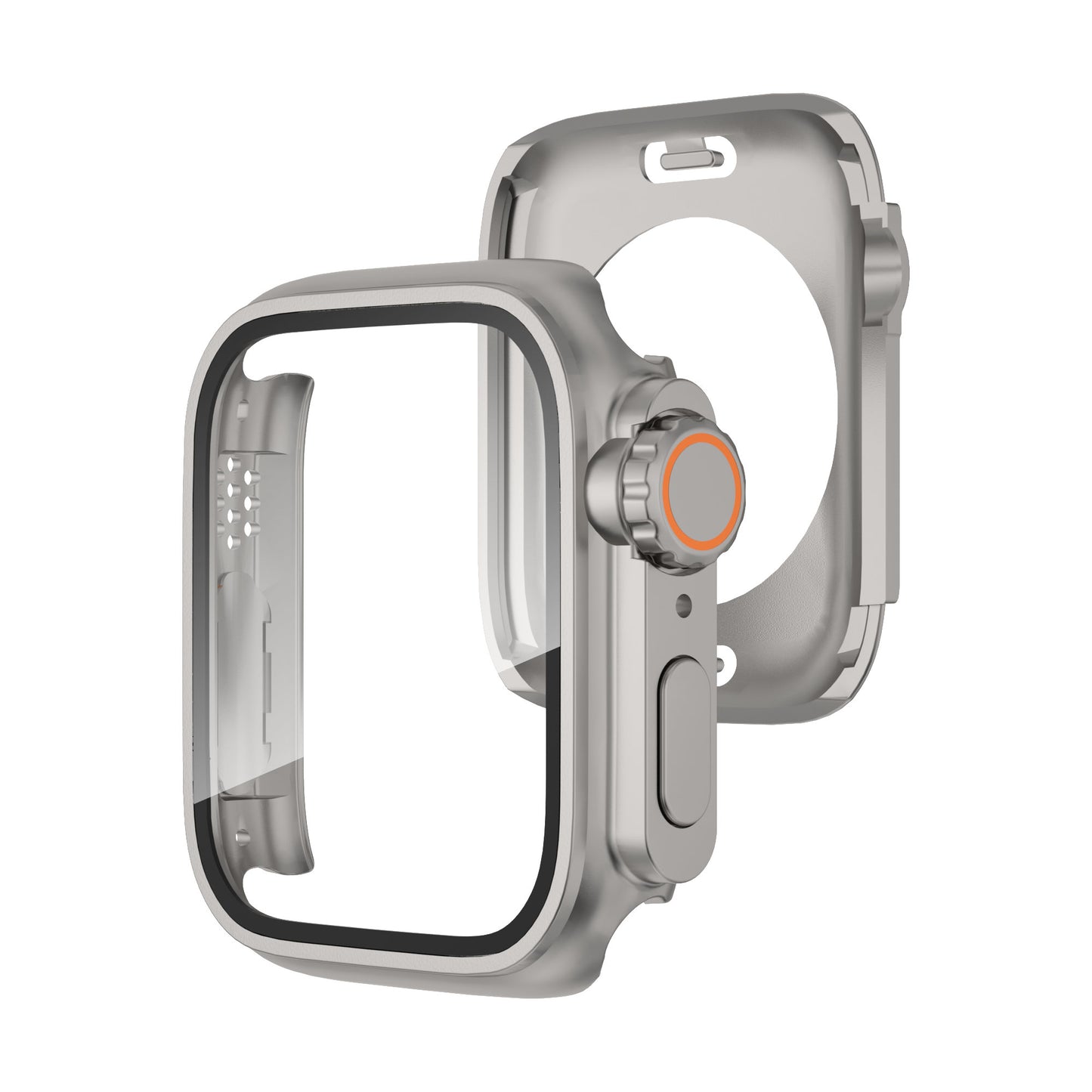 Waterproof Full Coverage Cover for Apple Watch Series 8 7 45mm , Hard PC Watch Case with Tempered Glass Screen Protector - Titanium Gold