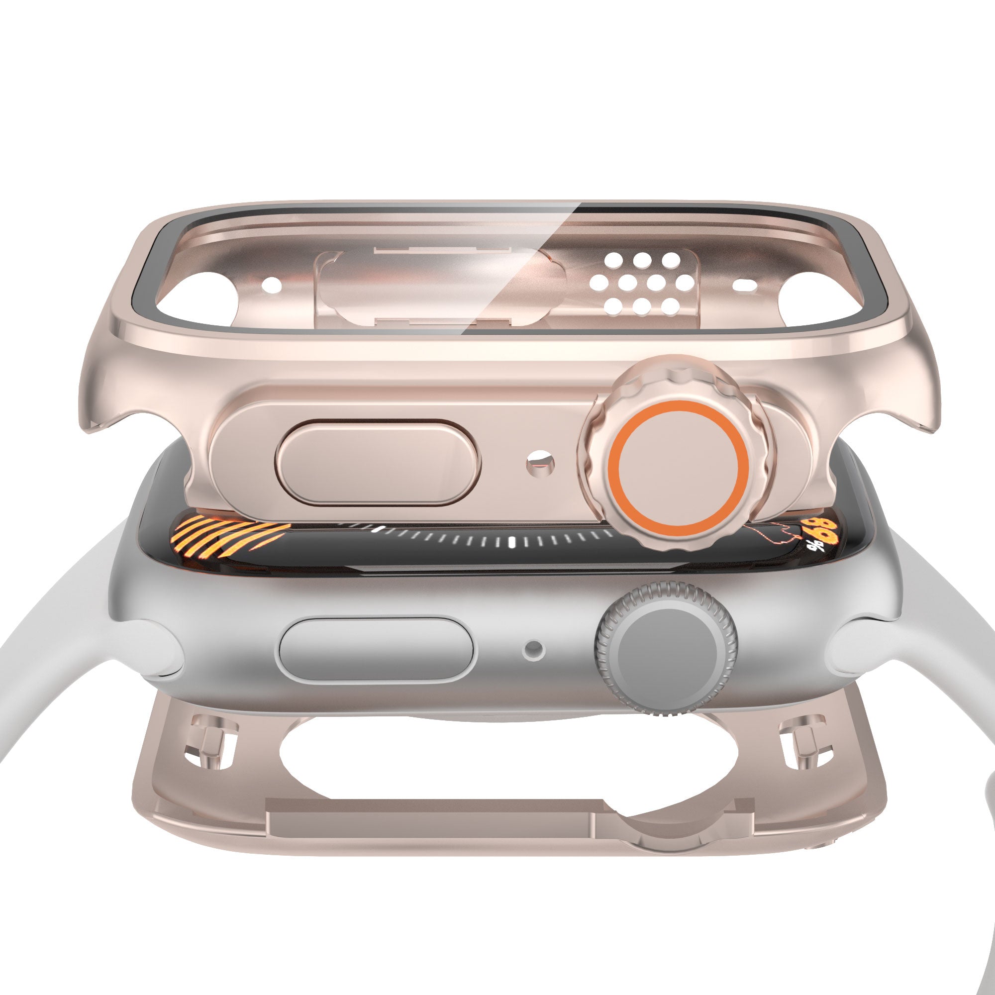 Uniqkart for Apple Watch Series 8 7 41mm Waterproof Case Ultra-Thin Shockproof Hard PC Cover with Tempered Glass Screen Protector - Rose Gold
