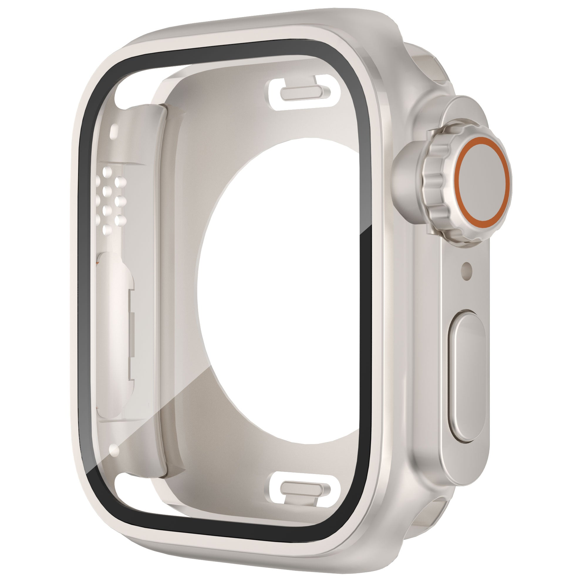 Uniqkart for Apple Watch Series 8 7 41mm Waterproof Case Ultra-Thin Shockproof Hard PC Cover with Tempered Glass Screen Protector - Starlight Silver