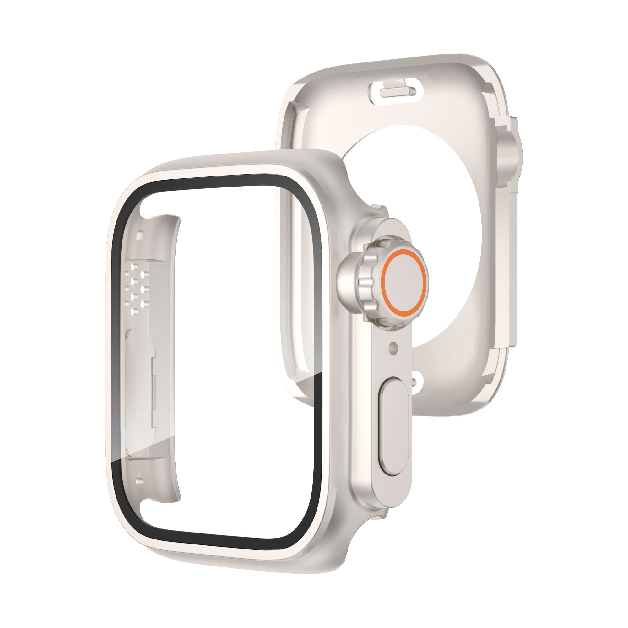 Uniqkart for Apple Watch Series 8 7 41mm Waterproof Case Ultra-Thin Shockproof Hard PC Cover with Tempered Glass Screen Protector - Starlight Silver