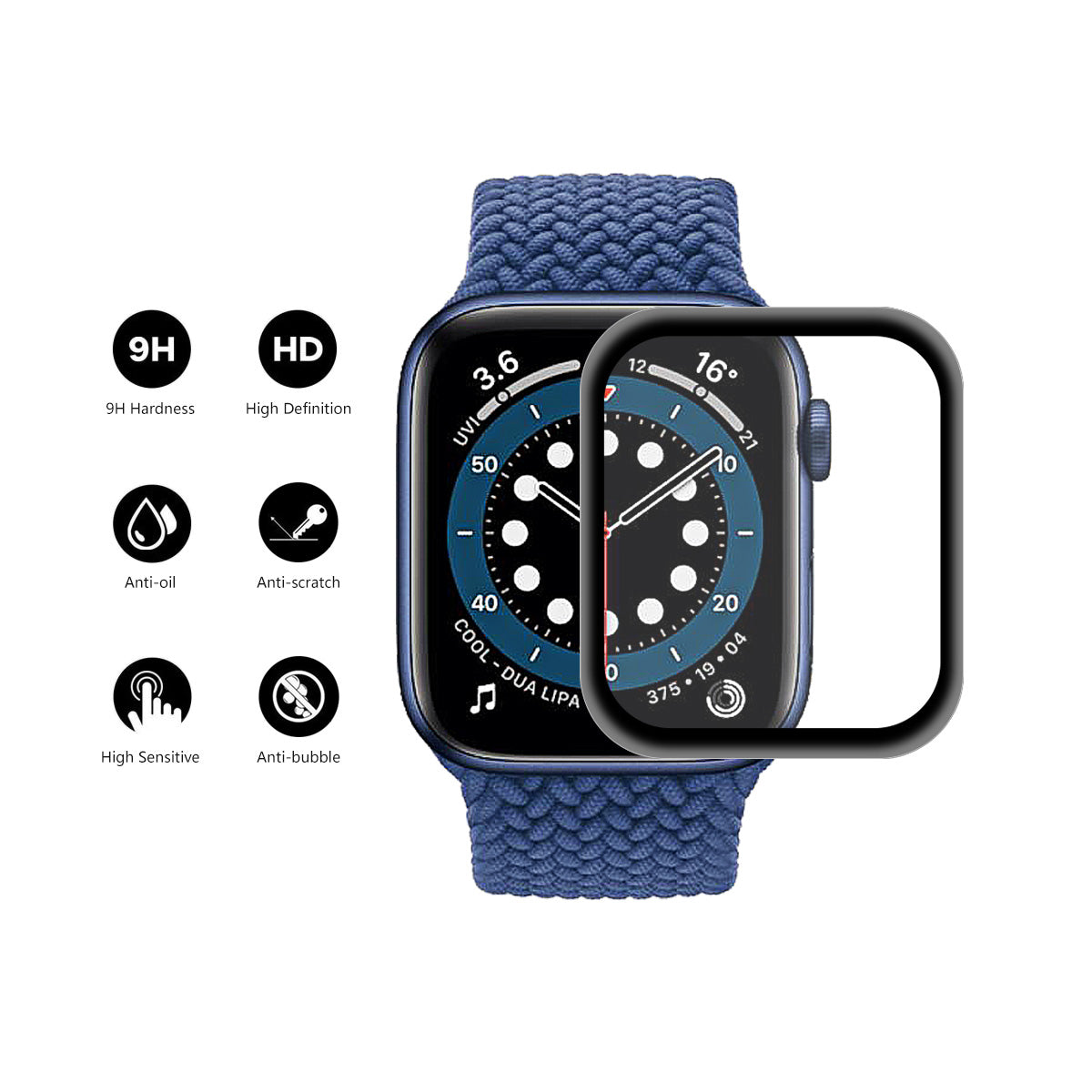 5Pcs / Set 0.2mm 9H Full Covering 3D Aluminum Alloy Edge Tempered Glass Screen Protector for Apple Watch Series 6 / 5 / 4 / SE / SE (2022) 40mm