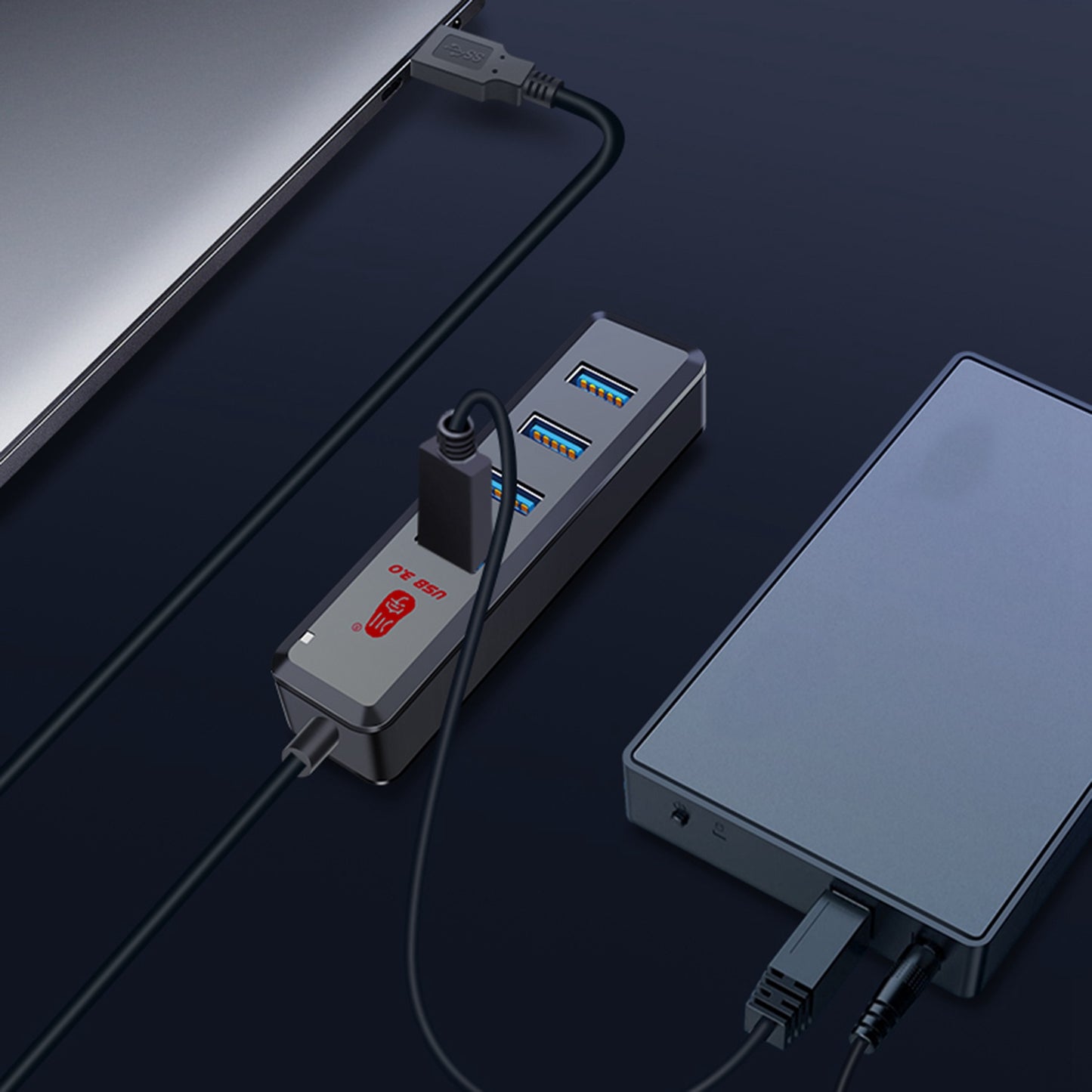 Uniqkart H302-100CM Magnetic Design USB Splitter Multi USB Port Expander with Micro-B Charging Port 4-port USB 3.0 Hub with 100cm Cable