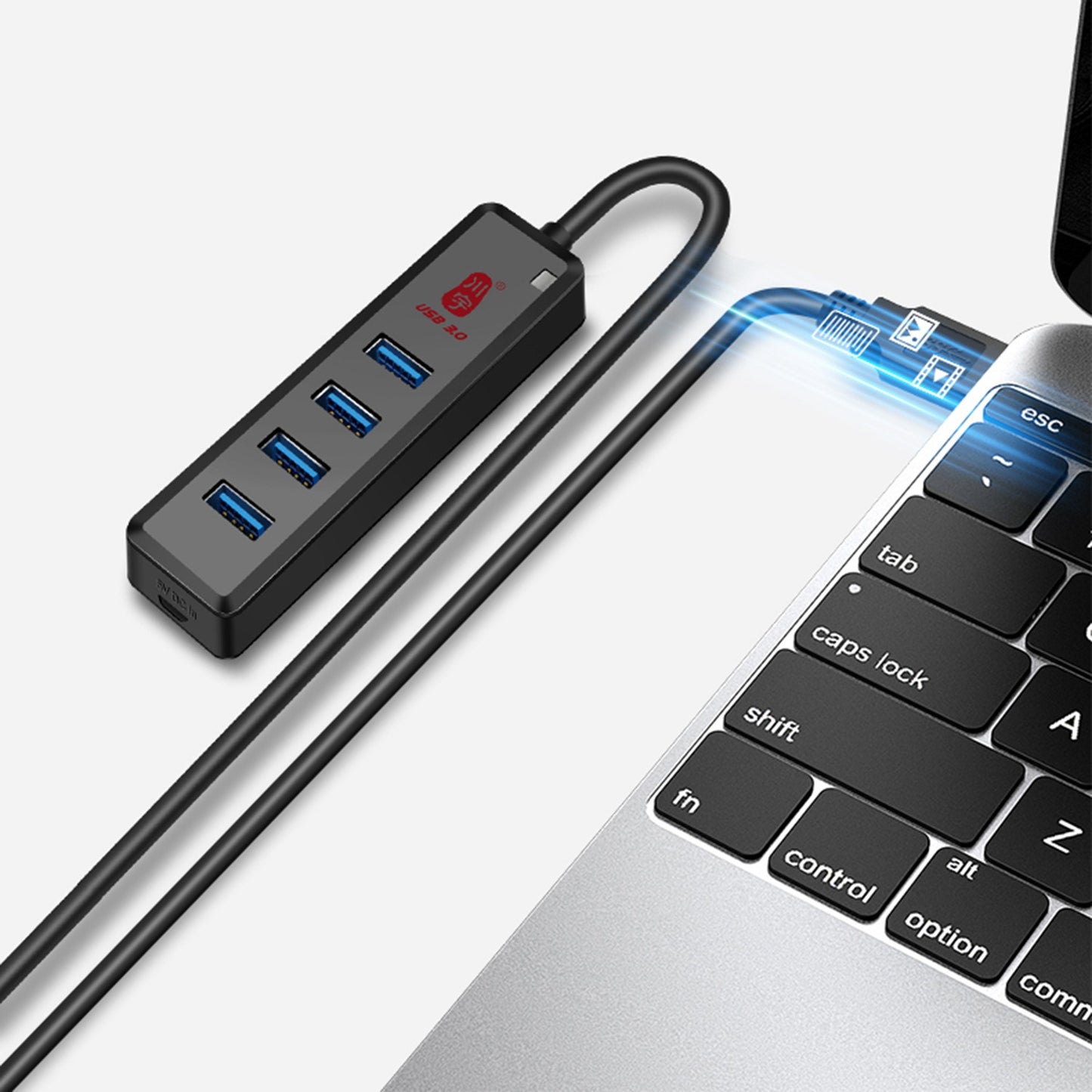 Uniqkart H302-100CM Multi USB Port Expander with Micro-B Charging Port USB Splitter 4-port USB 3.0 Hub with 100cm Cable, Support Fast Data Transfer