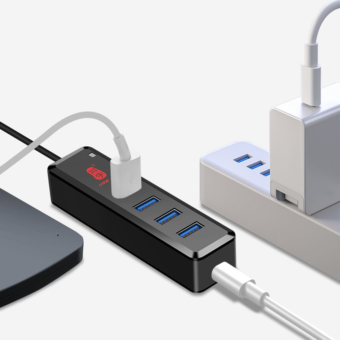 Uniqkart H302-100CM Multi USB Port Expander with Micro-B Charging Port USB Splitter 4-port USB 3.0 Hub with 100cm Cable, Support Fast Data Transfer