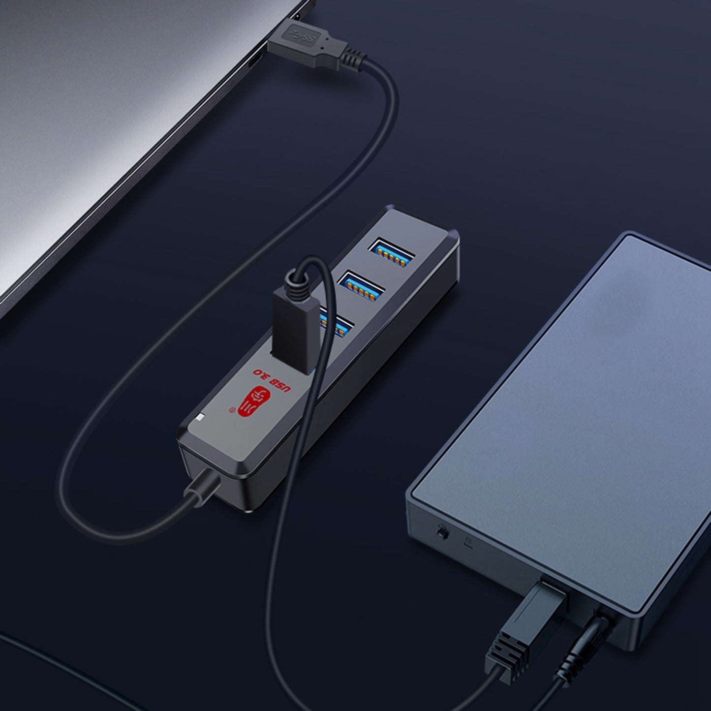 Uniqkart H302-30CM 4-port USB 3.0 Hub with 30cm Cable, Multi USB Port Expander with Micro-B Charging Port Fast Data Transfer USB Splitter