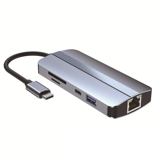 Uniqkart For MacBook 9-in-1 Type-C Multi-Interface Hub Splitter HD+USB3.0+USB2.0+PD+USB-C+RJ45+SD+TF Slots Adapter Docking Station