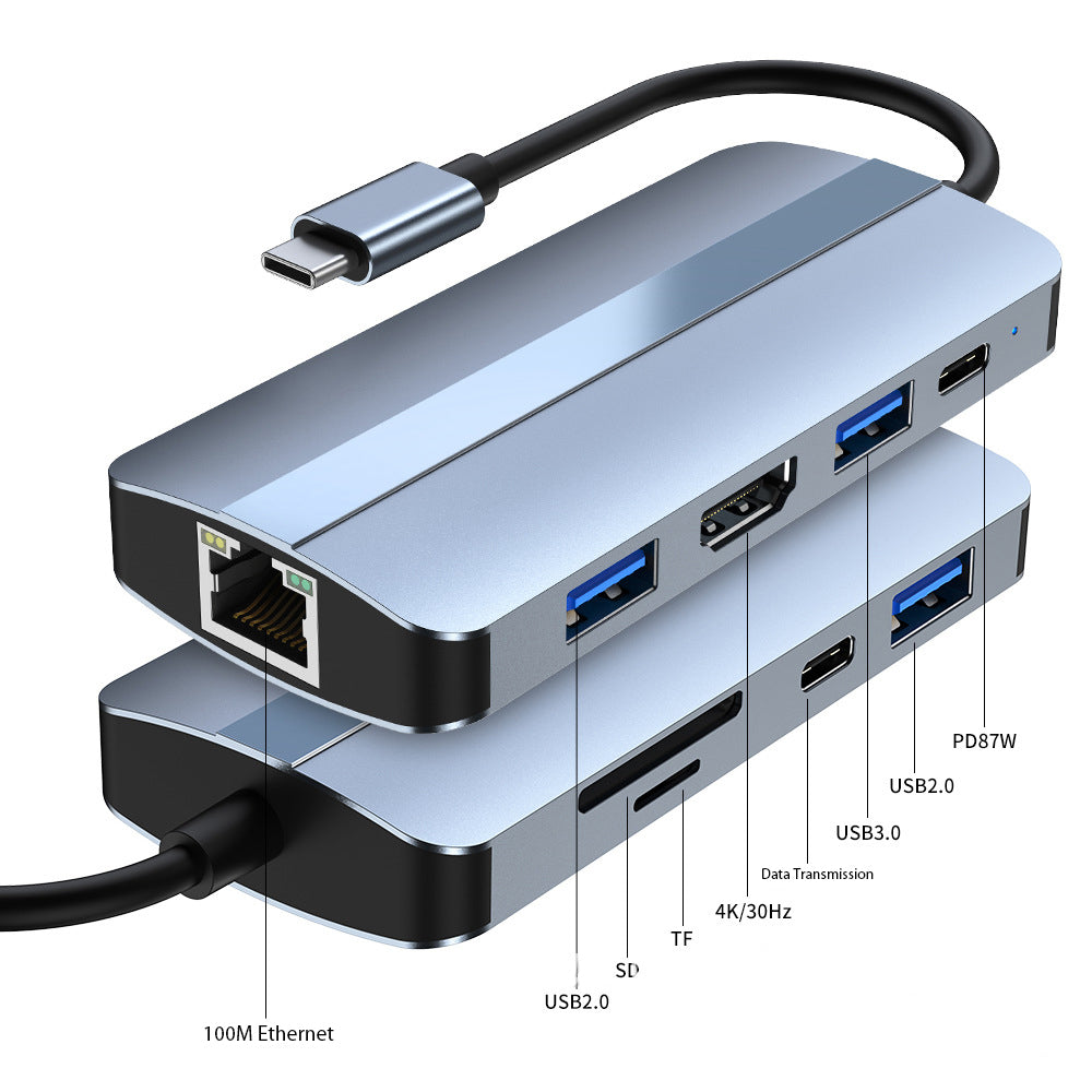 Uniqkart For MacBook 9-in-1 Type-C Multi-Interface Hub Splitter HD+USB3.0+USB2.0+PD+USB-C+RJ45+SD+TF Slots Adapter Docking Station