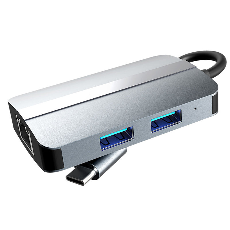 Type-C 5-in-1 Hub Splitter RJ45+USB3.0+USB2.0+TF / SD Slots Adapter Docking Station