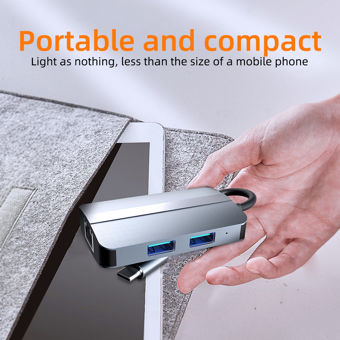 Type-C 5-in-1 Hub Splitter RJ45+USB3.0+USB2.0+TF / SD Slots Adapter Docking Station
