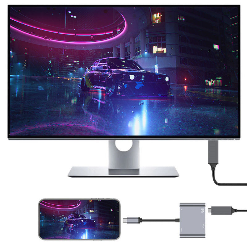 4-in-1 Type-C Docking Station Portable USB-C Hub Adapter Type-C Splitter to USB 3.0+HD+VGA+USB-C