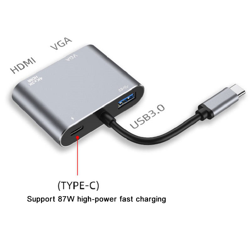 4-in-1 Type-C Docking Station Portable USB-C Hub Adapter Type-C Splitter to USB 3.0+HD+VGA+USB-C