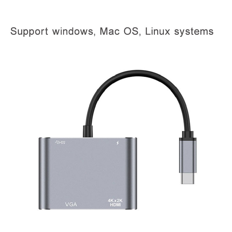 4-in-1 Type-C Docking Station Portable USB-C Hub Adapter Type-C Splitter to USB 3.0+HD+VGA+USB-C