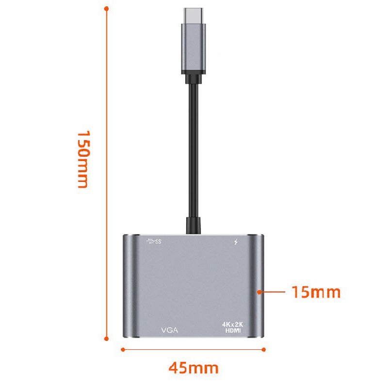 4-in-1 Type-C Docking Station Portable USB-C Hub Adapter Type-C Splitter to USB 3.0+HD+VGA+USB-C