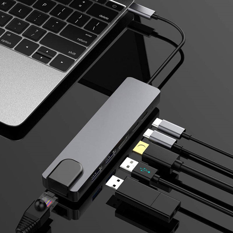 6-in-1 Type-C Hub Multifunctional Docking Station 4K UHD USB-C Adapter to USB 2.0, 87W Type-C, 100Mbps Ethernet