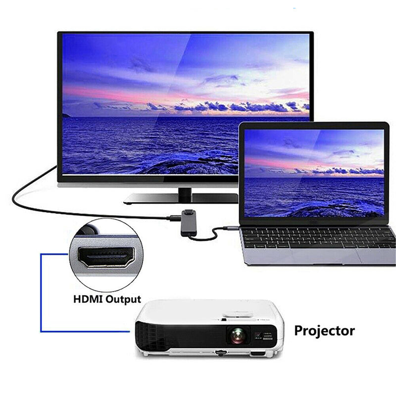 Portable Type-C Docking Station 5-in-1 USB-C Hub Adapter 4K HD Type-C Splitter to RJ45, USB-C, USB 3.0
