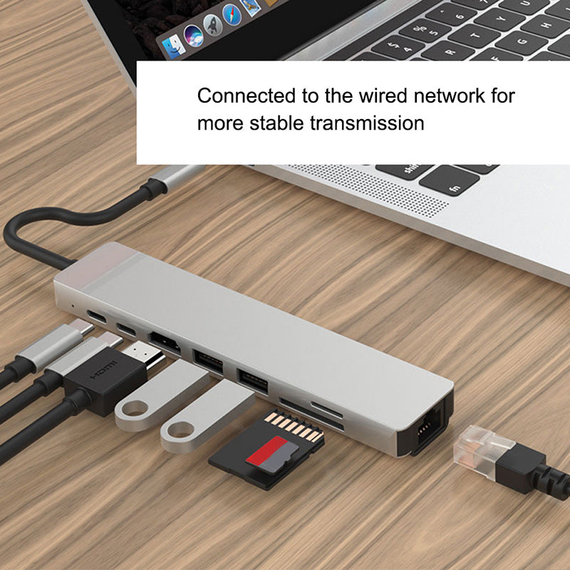 XCF-RJ45-285 8-in-1 USB-C Hub Adapter Portable Mini Type-C Docking Station 10 / 100Mbps RJ45 Type-C Hub to USB-C, USB, HD