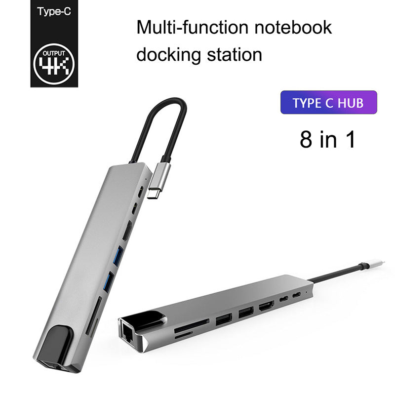 XCF-RJ45-285 8-in-1 USB-C Hub Adapter Portable Mini Type-C Docking Station 10 / 100Mbps RJ45 Type-C Hub to USB-C, USB, HD