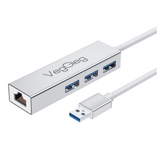 USB 3.0 1000Mbps Network Card Hub Splitter Alloy RJ45 + 3 USB Ports Adapter Docking Station