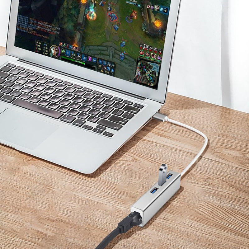 USB 3.0 1000Mbps Network Card Hub Splitter Alloy RJ45 + 3 USB Ports Adapter Docking Station