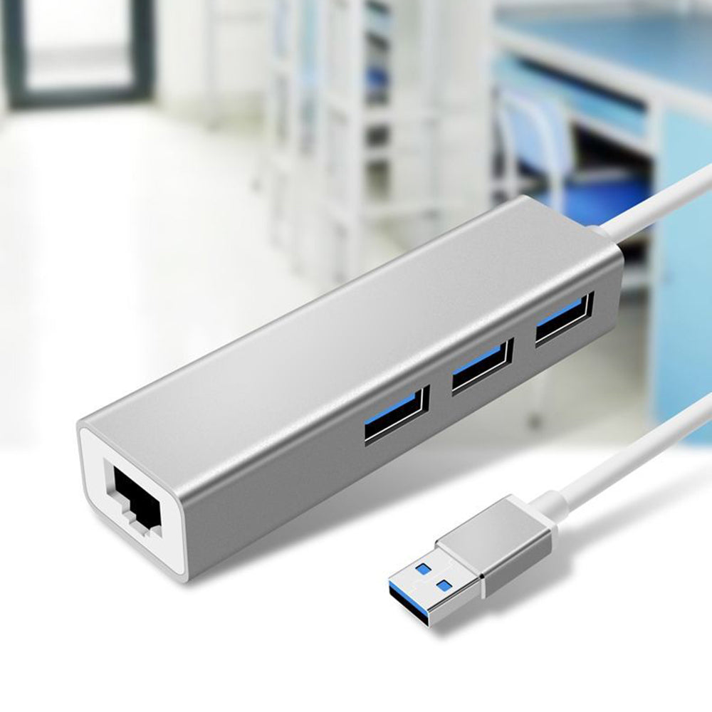 USB 3.0 1000Mbps Network Card Hub Splitter Alloy RJ45 + 3 USB Ports Adapter Docking Station