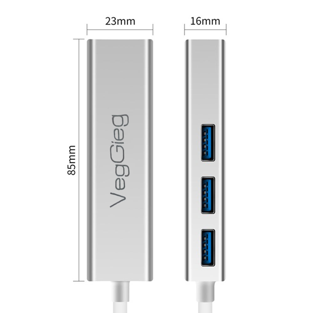 USB 3.0 1000Mbps Network Card Hub Splitter Alloy RJ45 + 3 USB Ports Adapter Docking Station