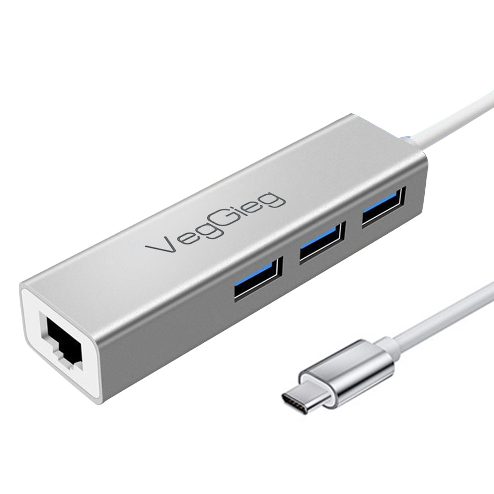U3J-3C Type-C Docking Station 3.0 RJ45 Gigabit USB-C Hub Adapter with 3 USB Ports Alloy Version