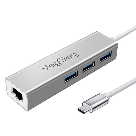 U3J-3C Type-C Docking Station 3.0 RJ45 Gigabit USB-C Hub Adapter with 3 USB Ports Alloy Version
