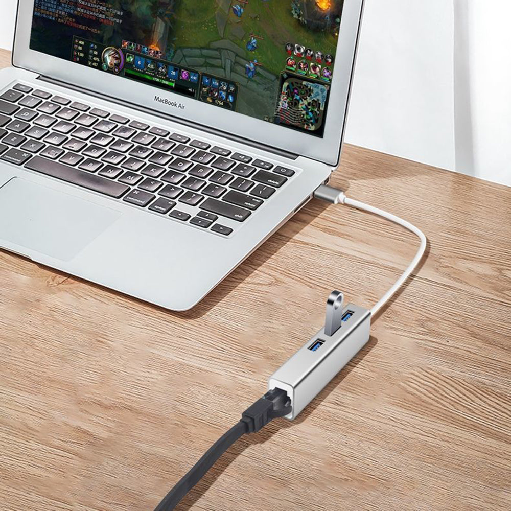 U3J-3C Type-C Docking Station 3.0 RJ45 Gigabit USB-C Hub Adapter with 3 USB Ports Alloy Version