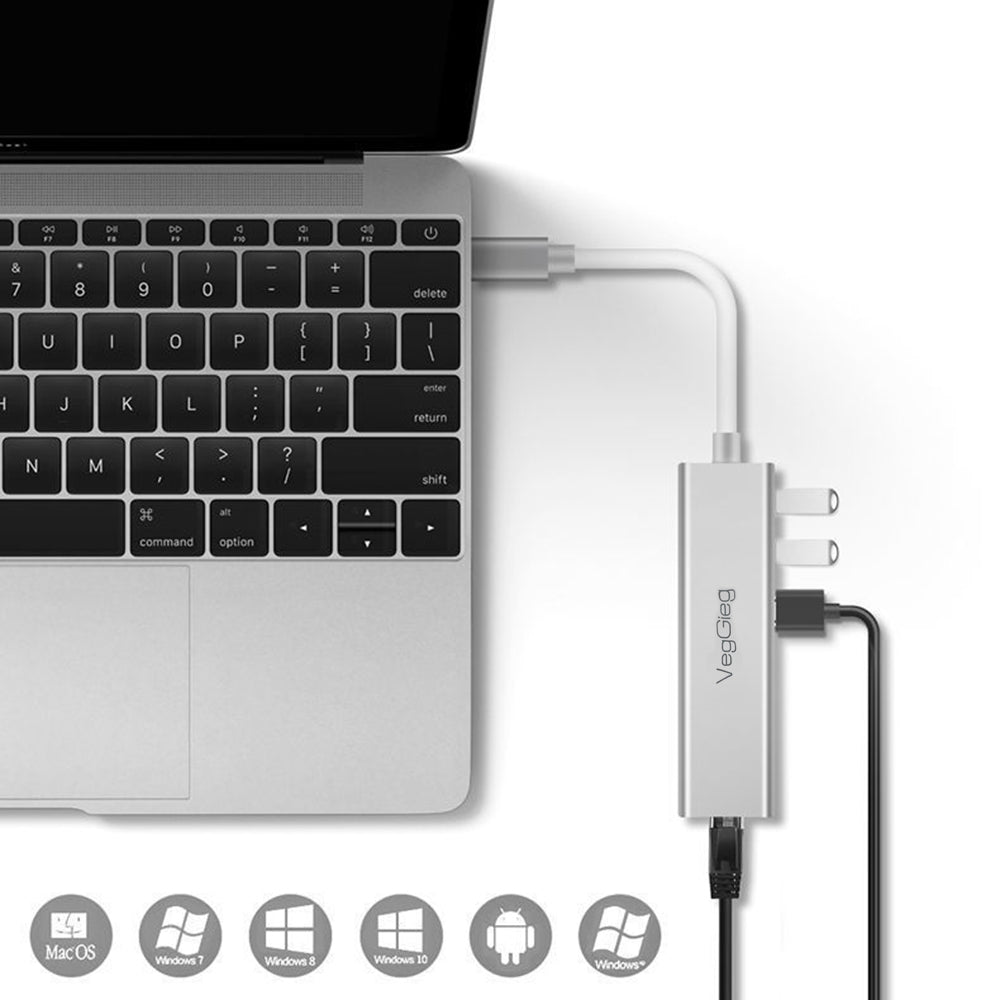 U3J-3C Type-C Docking Station 3.0 RJ45 Gigabit USB-C Hub Adapter with 3 USB Ports Alloy Version