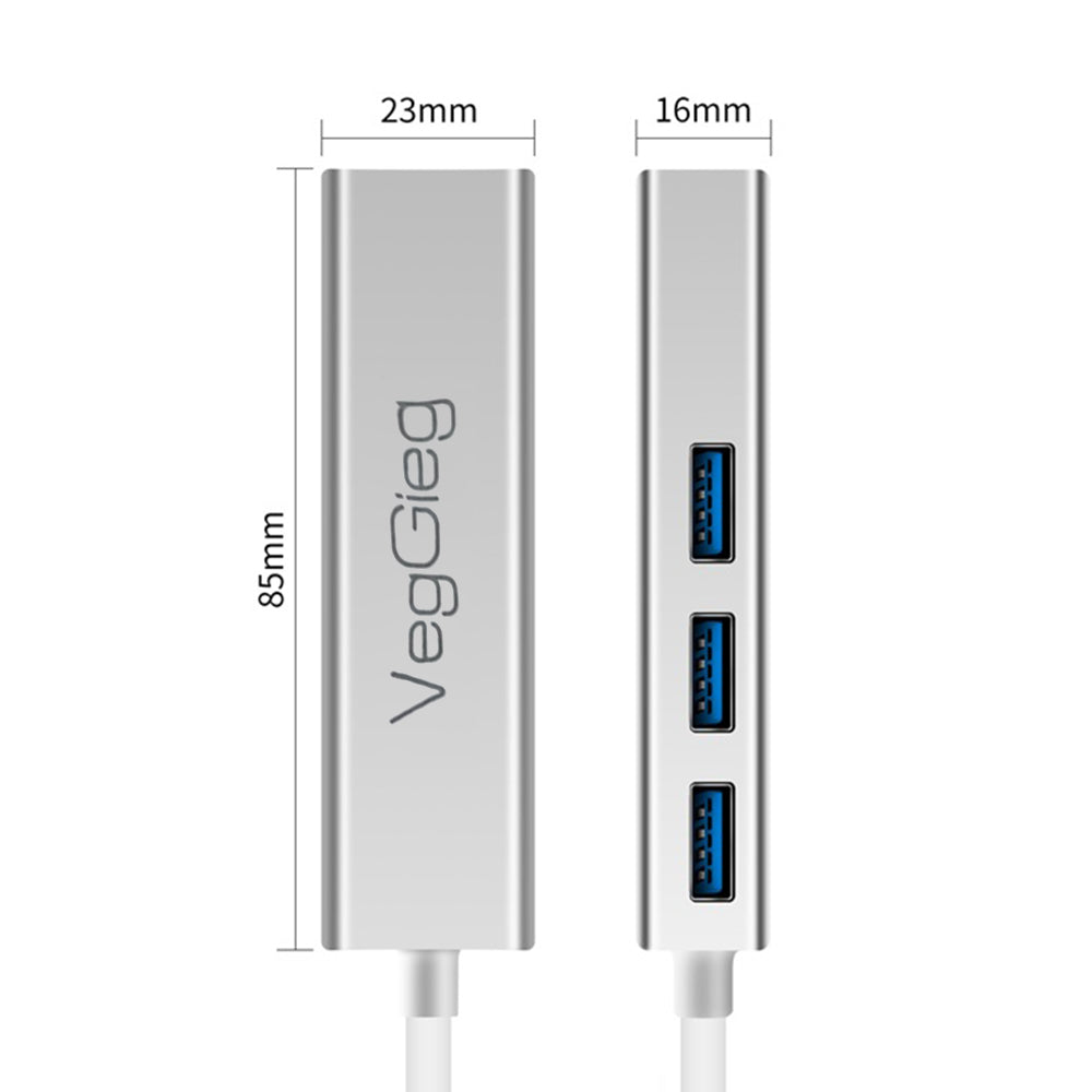 U3J-3C Type-C Docking Station 3.0 RJ45 Gigabit USB-C Hub Adapter with 3 USB Ports Alloy Version