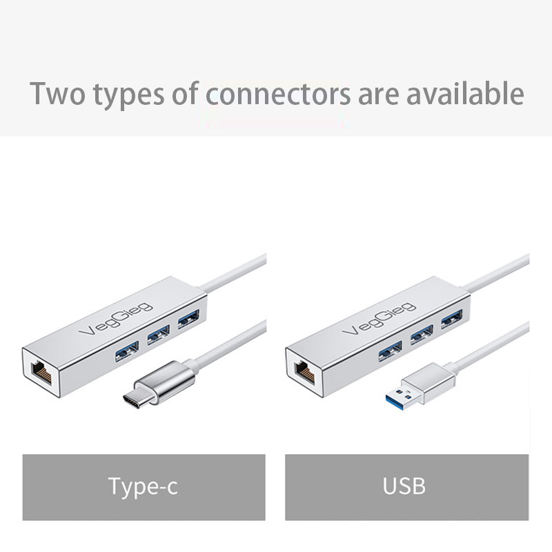U3J-3C Type-C Docking Station 3.0 RJ45 Gigabit USB-C Hub Adapter with 3 USB Ports Alloy Version