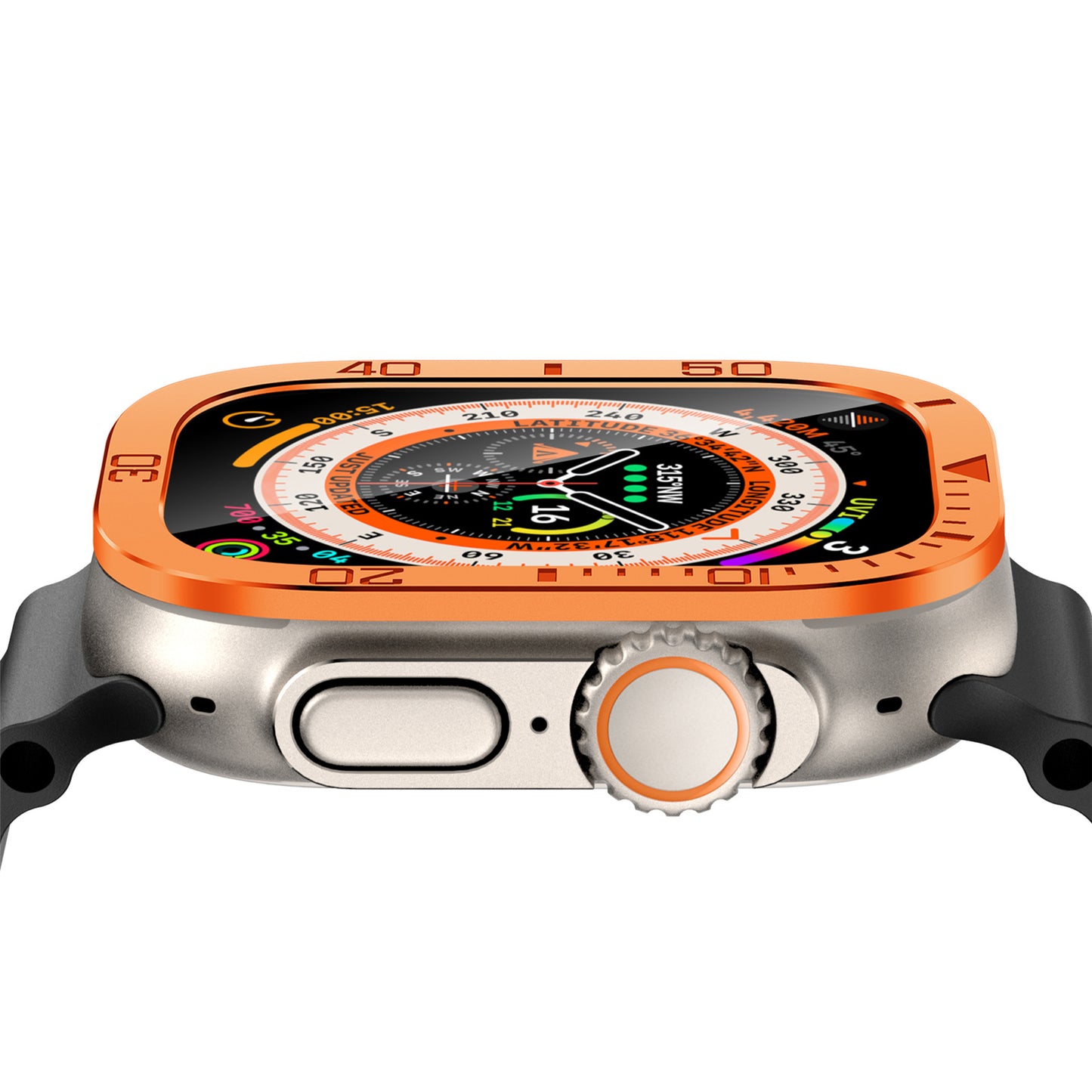 Uniqkart for Apple Watch Ultra 49mm Tempered Glass Screen Protector Numbers Marker Metal Frame with Built-in Clear Film - Orange