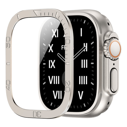 Uniqkart for Apple Watch Ultra 49mm Tempered Glass Screen Protector Numbers Marker Metal Frame with Built-in Clear Film - Original Color