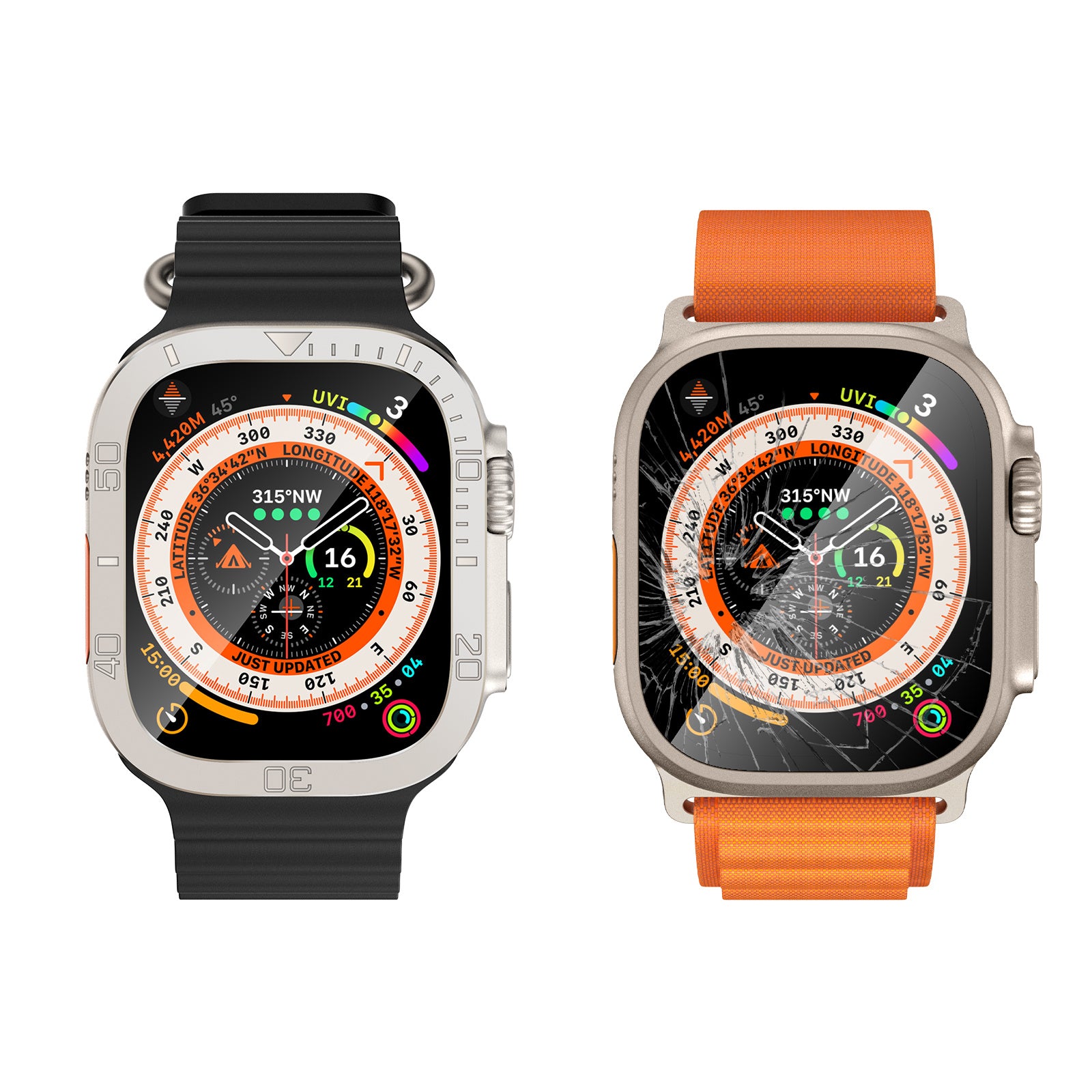 Uniqkart for Apple Watch Ultra 49mm Tempered Glass Screen Protector Numbers Marker Metal Frame with Built-in Clear Film - Original Color