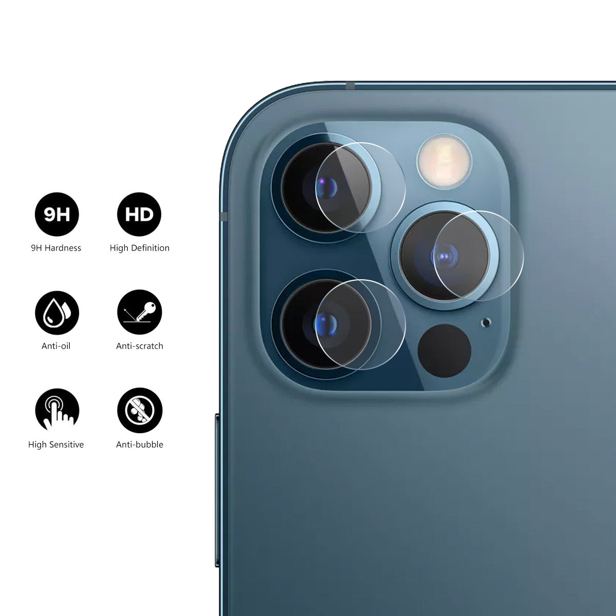 Uniqkart 3Pcs / Group For iPhone 15 Pro / 15 Pro Max 0.2mm 9H High Aluminum-silicon Glass Back Camera Lens Protector Anti-scratch Film