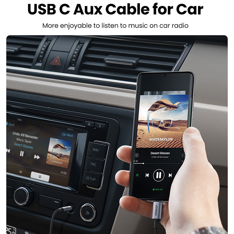 Uniqkart 1m Type C to 3.5mm Male Plug AUX Cable Car Stereo Headphone Converter (DAC Chip)