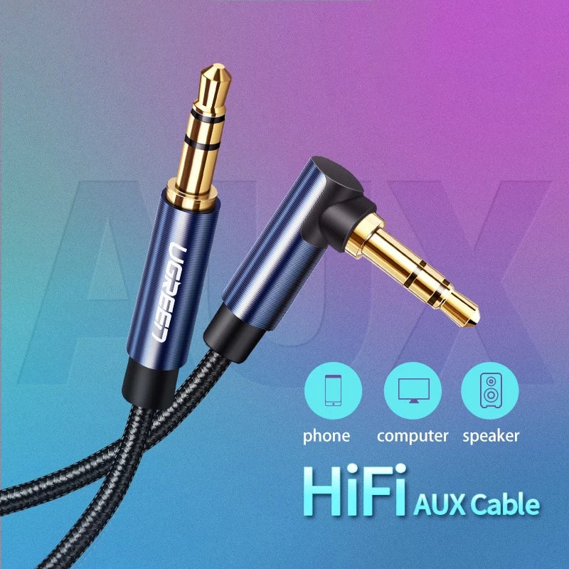 Uniqkart 1.5m For Phone Tablet PC Headphone AUX Cord 3.5mm Male to Male Right Angle Audio Extension Cable