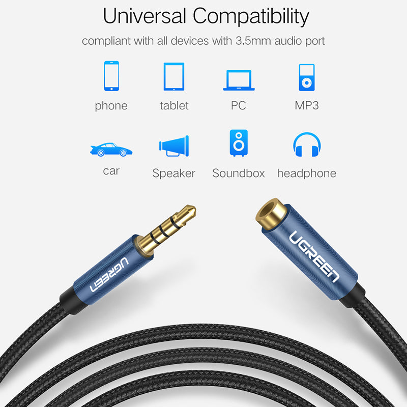Uniqkart 3m 3.5mm Male to Female Audio Extension Cable HiFi AUX Cord
