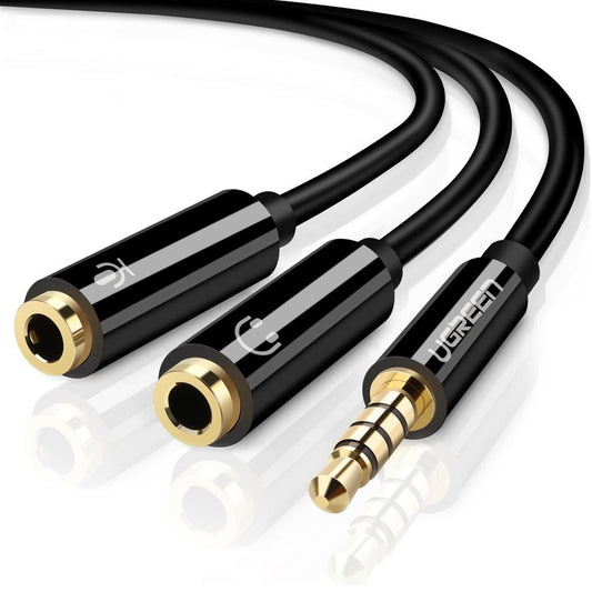 Uniqkart 30620 Headphone Microphone Splitter 3.5mm Male to Dual Female Adapter AUX Cable for PCs/Laptops/Smartphones - Black