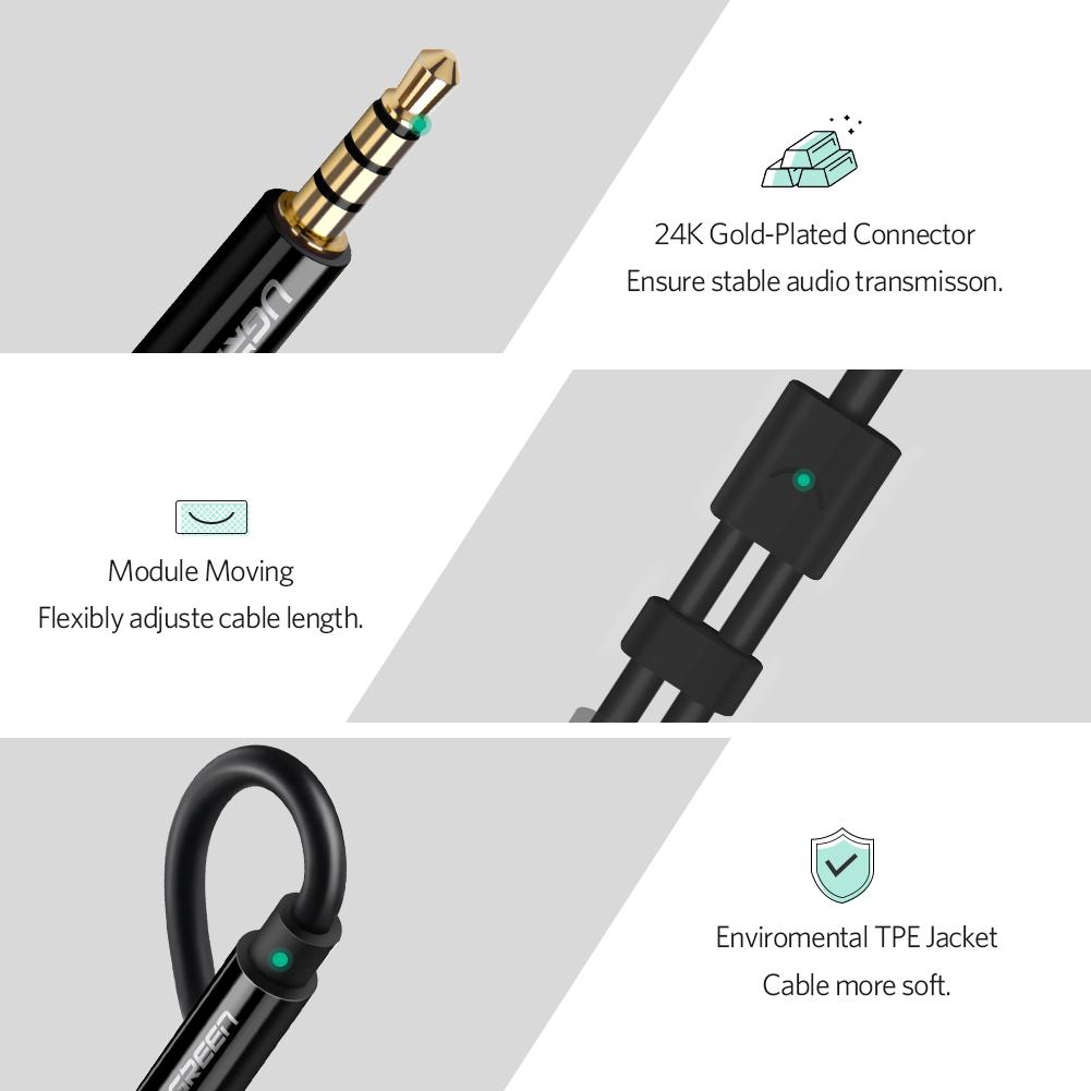 Uniqkart 30620 Headphone Microphone Splitter 3.5mm Male to Dual Female Adapter AUX Cable for PCs/Laptops/Smartphones - Black