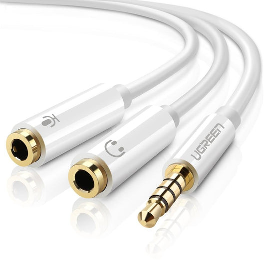 Uniqkart 30620 Headphone Microphone Splitter 3.5mm Male to Dual Female Adapter AUX Cable for PCs/Laptops/Smartphones - White