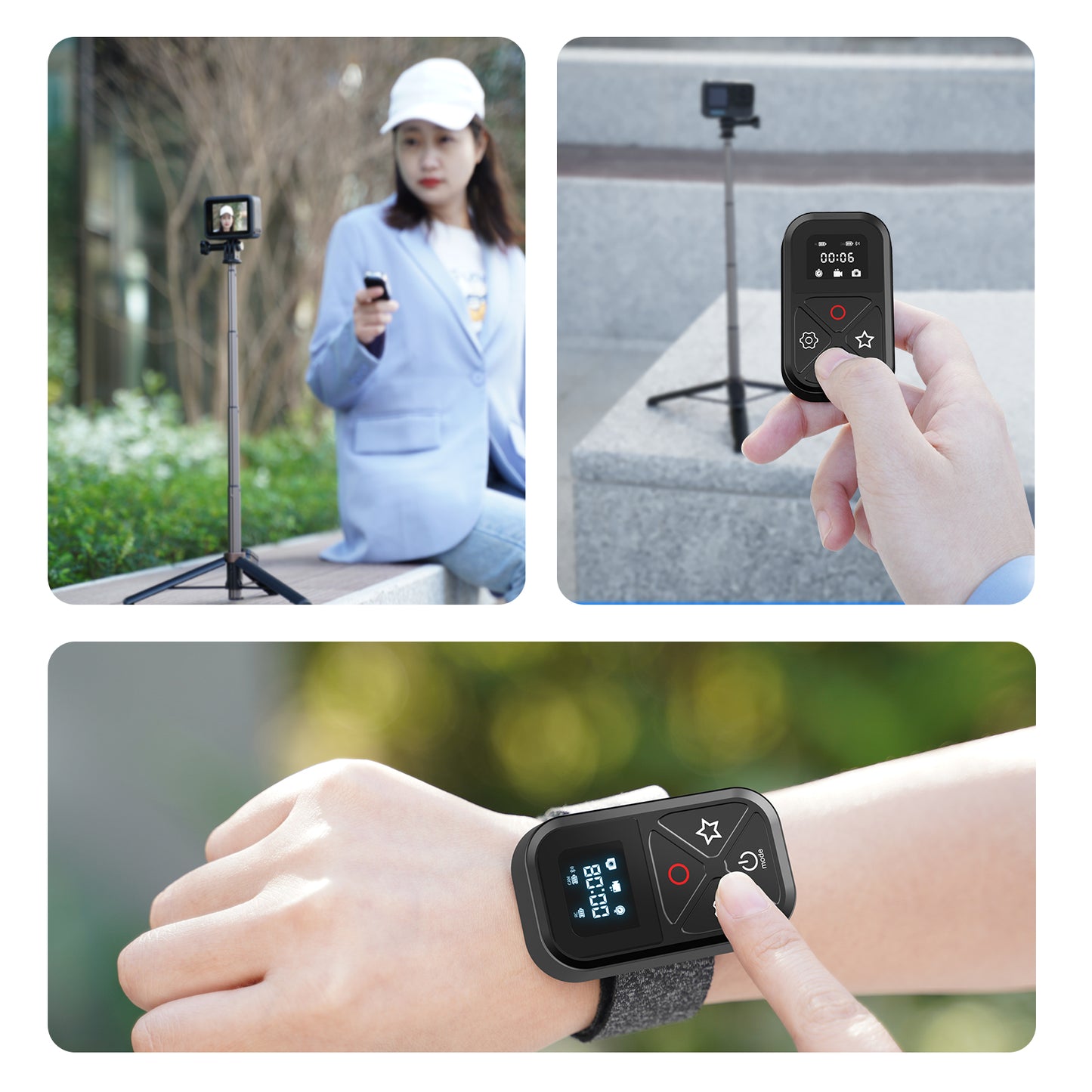 Uniqkart GP-RMT-T10 T10 80M WiFi Bluetooth Remote Controller with Display for GoPro Hero 9 / 10 / 11 / 8 / Max