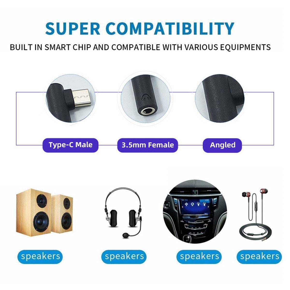 UC-030 5Pcs/Set Type-C to 3.5mm Earphone Adapter 90 Degree Angled USB-C 3.1 Male to AUX Audio Female for Type-C Mobile Phones